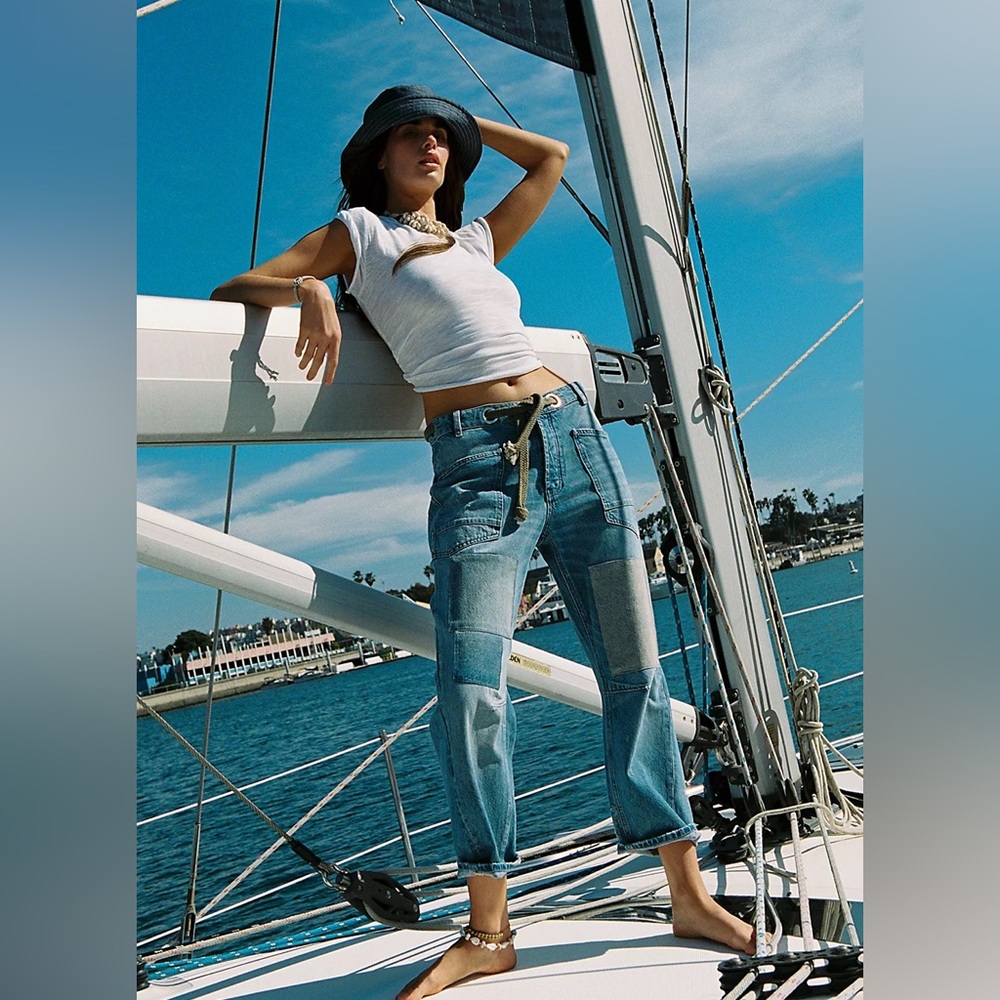 Free People Denim Patchwork Boyfriend Jeans